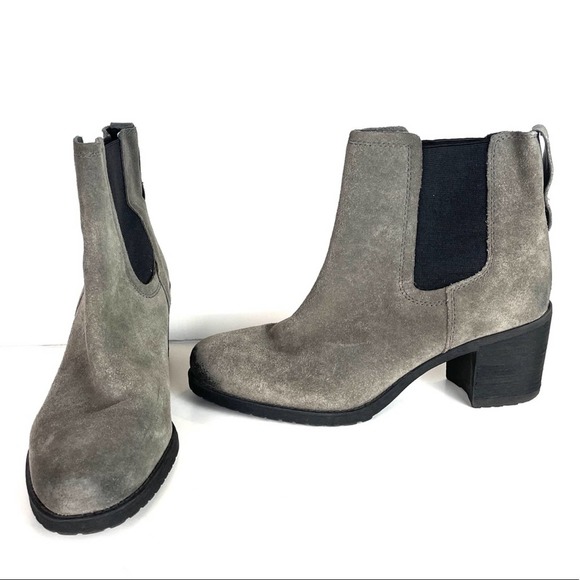 Sam Edelman Gray Suede Block Heel Ankle Boots - Picture 1 of 8